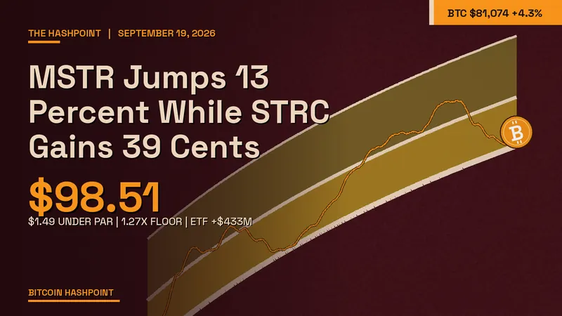 MSTR Jumps 13 Percent While STRC Gains 39 Cents