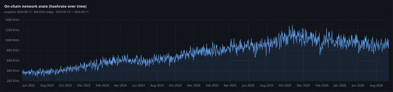 on chain network state hashrate over time panel